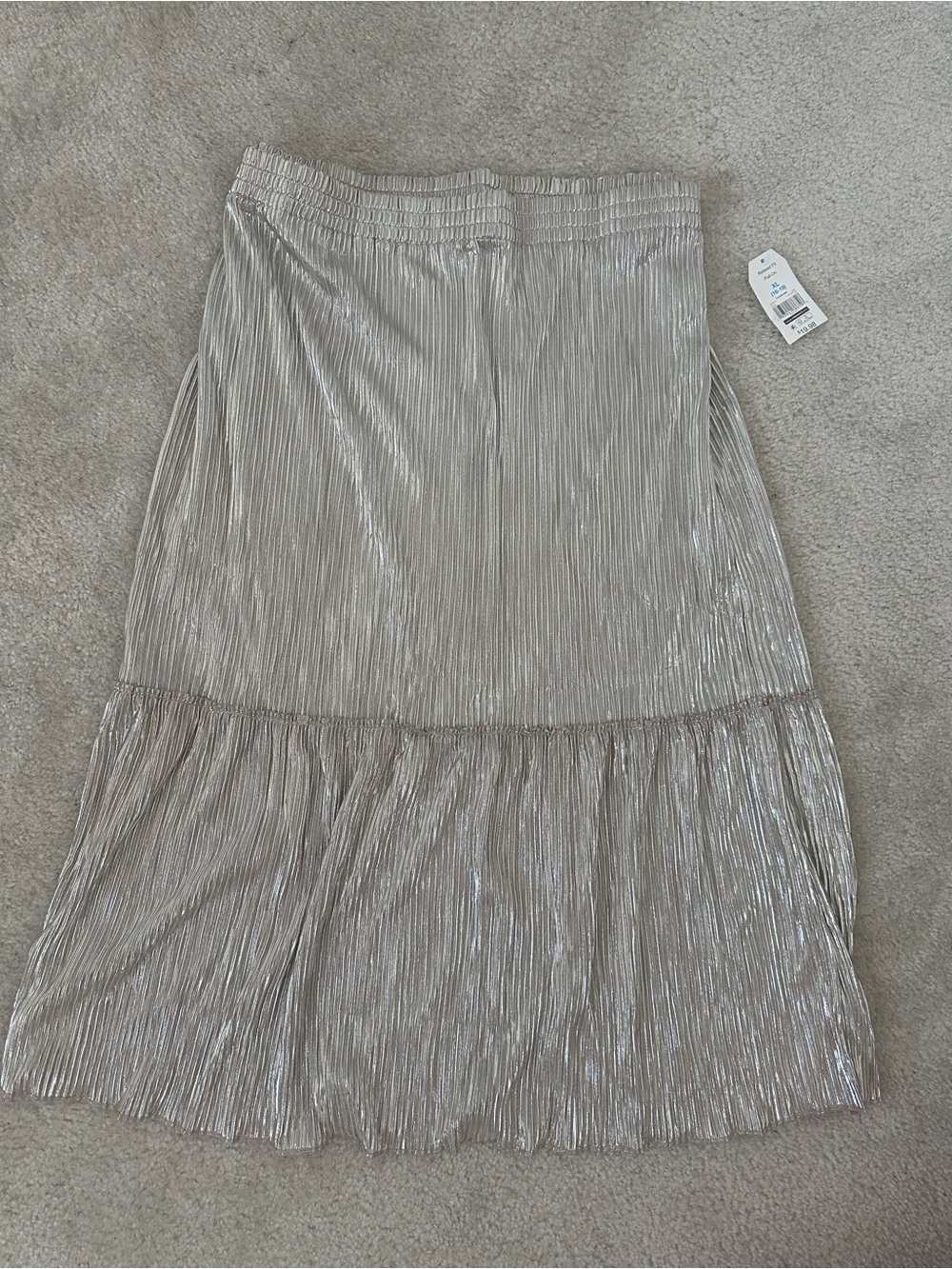 Time and Tru Metallic Pleated Midi Skirt in Silver
